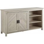 Walker Edison Modern Wood Grooved Buffet Sideboard with Open Storage-Entryway Serving Storage Cabinet Doors-Dining Room Console 58 Inch Birch