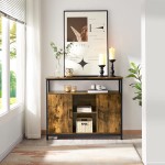 Yaheetech Sideboard Kitchen Buffet Table Storage Cabinet Console Table with Two Doors and Adjustable Shelves for Kitchen Dining Living Room Entryway Industrial Style Rustic Brown