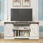 4 EVER WINNER Farmhouse TV Stand Wood Sliding Barn Doors Modern Entertainment Center for 65 inch TV Living Room TV Console Storage Cabinet with Doors and Adjustable Shelves White