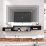 Aheaplus Floating Wall Mounted Entertainment Center with Power Outlet 70" Retro TV Stands Component Shelf TV Media Console Shelf with Storage for 43 50 55 65 75 inches TV Under TV Shelf Black