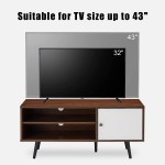 Amerlife 43 Inch TV Stand Mid-Century Wood Modern Entertainment Center Adjustable Storage Cabinet Media Console for Living Room Suitable for TV 32" to 55" White & Walnut