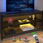 Bestier Gaming Led TV Stand for 55 60 65 Inch TV,3-Tier Entertainment Center with Open Storage Shelves,Industrial RGB TV Media Console for Living Bedroom Golden Black