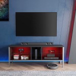 Bestier TV Stand for 70 inch TV Large Gaming Entertainment Center with LED Light for Living Room Modern TV Console with Glass Shelves Carbon Fiber