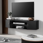FITUEYES Wall Mounted TV Media Console Floating Desk Storage Hutch for Home and Office 43.3" Black