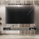 Floating TV Shelves,Wall-Mounted Floating TV Stand Entertainment Media Console Center Large Storage Cabinet for Living Room Bedroom 63 in Dark Gray