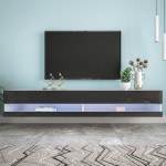 Floating TV Stand Wall Mounted for 75+ inch TVs 70 inch Floating Entertainment Center with LED Lights High Glossy Haning TV Cabinet Media Console Modern Under TV Floating TV Shelves