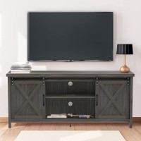 GAZHOME Modern Farmhouse TV Stand with Sliding Barn Doors Media Entertainment Center Console Table for TVs up to 65”,2-Tier Large Storage Cabinets,Rustic TV Stand for Living Room Bedroom,Black Grey