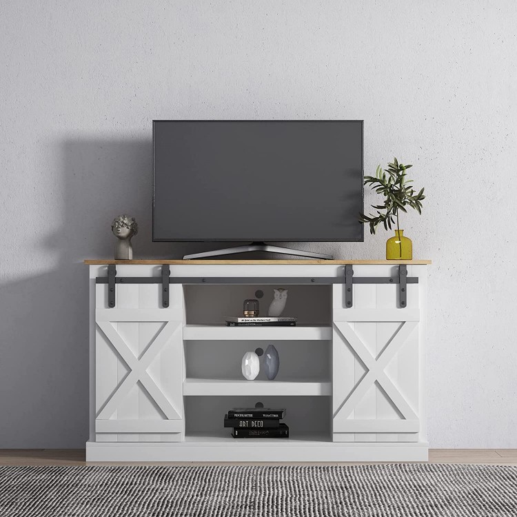 Holaki TV Stand Sliding Barn Door Farmhouse Wood Entertainment Center Console Table for TV Stand for 50 55 65 inch with Storage Cabinet,TV & Media Furniture for Living Room,Reclaimed Barnwood White