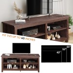 Hoomic 58" Modern TV Stand Console Farmhouse Entertainment Center with 4 Open Storage Cabinets Cherry Wood