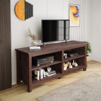 Hoomic 58" Modern TV Stand Console Farmhouse Entertainment Center with 4 Open Storage Cabinets Cherry Wood