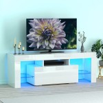 LED TV White Stand for 55 60 65inch TV,Modern Entertainment Center with 2 Storage Drawers and LED Light High Glossy TV Console,TV Table Media Furniture 51inch White