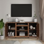 LYNSLIM Tall TV Stand Entertainment Center for TV up to 65 Inch TVs 55" Modern Farmhouse Wood TV Stand with Double Barn Doors & Media Storage Shelves Console for Living Room Bedroom Oak Brown