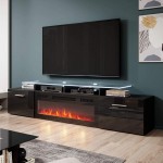 Meble Furniture Rova EF Electric Fireplace Modern 75 TV Stand Black