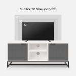 Modern Entertainment Center for 55 inch TV Wood Media Console Low Profile TV Stand with Storage Cabinet & Open Shelves for Living Room Bedroom Office White & Gray