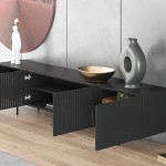 Modern Solid Wood TV Stand Black Entertainment Center for 85 100 Inch TV Tall TV Cabinet with Slatted Doors Tall-Cast Metal Legs Fully-Assembled 94.49"