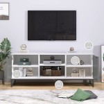 Modern TV Stand for 55 inch TV Wood Media Console Low Profile Entertainment Center with Storage Cabinet & Open Shelves for Living Room Bedroom Office White & Grey