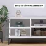 Modern TV Stand for 55 inch TV Wood Media Console Low Profile Entertainment Center with Storage Cabinet & Open Shelves for Living Room Bedroom Office White & Grey