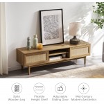 Mopio Haylee 59" TV Stand for 55 60 inch TV Modern Farmhouse Boho with Rattan Sliding Doors Adjustable Shelves for a Clean and Natural Living Room Includes Leveler Natural Oak