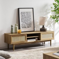 Mopio Haylee 59" TV Stand for 55 60 inch TV Modern Farmhouse Boho with Rattan Sliding Doors Adjustable Shelves for a Clean and Natural Living Room Includes Leveler Natural Oak