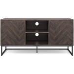 Nathan James Dylan Media Console Cabinet or TV Stand with Doors for Hidden Storage Herringbone Wood Pattern and Metal Gray Matte Black