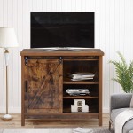 Rustic TV Stand with Barn Door and Storage Shelves 35.4" Retro Wood TV Cabinets with Door and Shelves for Multiple Media Component Accomodates TVs up to 42" Side Cabinet