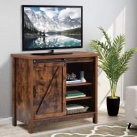 Rustic TV Stand with Barn Door and Storage Shelves 35.4" Retro Wood TV Cabinets with Door and Shelves for Multiple Media Component Accomodates TVs up to 42" Side Cabinet
