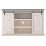 Signature Design by Ashley Dorrinson Farmhouse TV Stand Fits TVs up to 50" with Sliding Barn Doors and Storage Shelves Whitewash & Gray