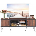Tangkula Retro TV Stand for 60'' TV Modern Entertainment Center for Flat Screen TV Cable Box Gaming Consoles Media Console with Cabinet Doors Walnut