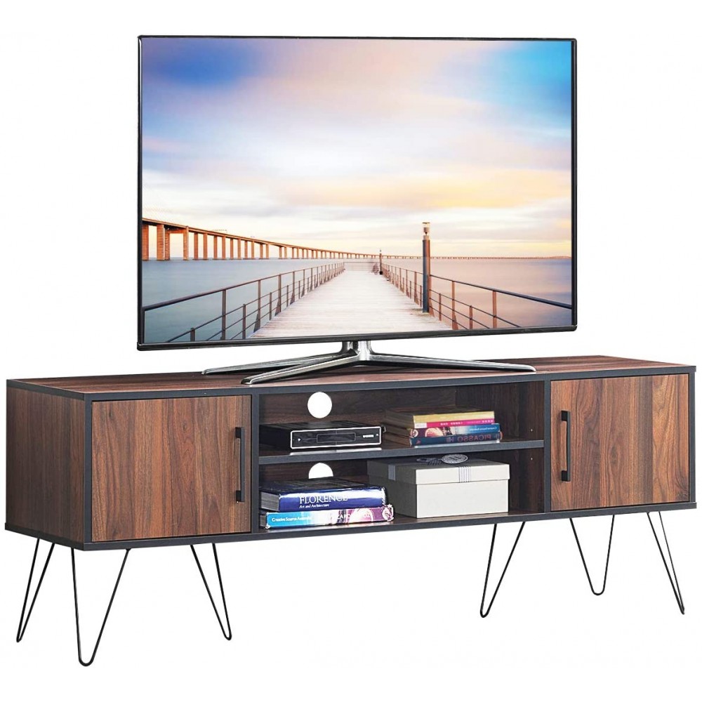 Tangkula Retro TV Stand for 60'' TV Modern Entertainment Center for Flat Screen TV Cable Box Gaming Consoles Media Console with Cabinet Doors Walnut