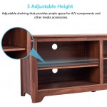 Tangkula Wood TV Stand for TVs up to 65 Inches TV Storage Cabinet with 4 Open Storage Shelves Universal TV Console Table Home Living Room Furniture Brown