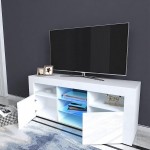 TV Stand for Bedroom Entertainment Center 47" with LED Lights 2 Drawer and Open Shelves High Glossy TV & Media Furniture Mid Century Modern TV Stand for Under TV Living Game Room Bedroom