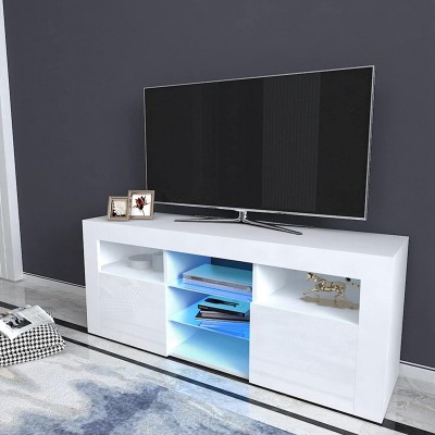 TV Stand for Bedroom Entertainment Center 47" with LED Lights 2 Drawer and Open Shelves High Glossy TV & Media Furniture Mid Century Modern TV Stand for Under TV Living Game Room Bedroom