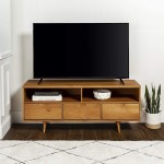 Walker Edison 3-Drawer Mid Century Modern Wood TV Stand for TV's up to 65" Flat Screen Cabinet Door Living Room Storage Entertainment Center 58 Inch Caramel