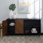 Walker Edison Fehr Modern 2 Door Bookmatch Asymmetrical Console for TVs up to 65 Inches 58 Inch Black