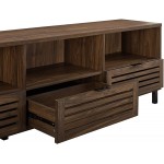 Walker Edison Modern Slatted Wood TV Stand for TV's up to 80" Universal TV Stand for Flat Screen Living Room Storage Cabinets and Shelves Entertainment Center 70 Inch Dark Walnut