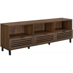 Walker Edison Modern Slatted Wood TV Stand for TV's up to 80" Universal TV Stand for Flat Screen Living Room Storage Cabinets and Shelves Entertainment Center 70 Inch Dark Walnut