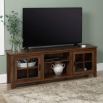 Walker Edison Portsmouth Classic 2 Glass Door TV Stand for TVs up to 80 Inches 70 Inch Dark Walnut