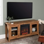 Walker Edison Rustic Wood and Glass Fireplace TV Stand for TV's up to 64" Flat Screen Living Room Storage Cabinet Doors and Shelves Entertainment Center 58 Inch Barnwood
