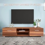WERSMT Wood TV Stand with 2 Storage Cabinet and Open Shelves Mid Century Modern Entertainment Center Media Console Table Storage Desk for Up to 70 Inch TV Walnut