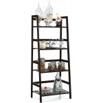 4-Tier Bamboo Ladder Shelf Plant Display Stand Rack Bookshelf Dark Brown Institu Ladder Shelf Decorative Ladder Decorative Shelves