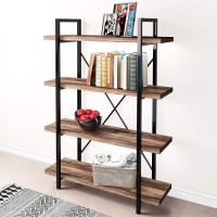 45MinST 4-Tier Vintage Industrial Style Bookcase Metal and Wood Bookshelf Furniture for Collection,Vintage Brown 3 4 5 Tier 4-Tier