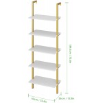 5 Tier Ladder Shelf 72.6’’ Height Wall-Mounted Bookshelf Industrial Display Storage Organizer Unit Plant Flower Stand Rack for Home Office White Gold