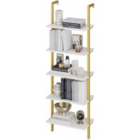 5 Tier Ladder Shelf 72.6’’ Height Wall-Mounted Bookshelf Industrial Display Storage Organizer Unit Plant Flower Stand Rack for Home Office White Gold