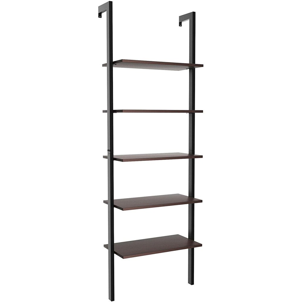 5-Tier Ladder Shelf Wood Wall Mounted Display Bookshelf Metal Frame Padro Ladder Shelf Decorative Ladder Decorative Shelves