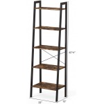 Ballucci Ladder Shelf Bookcase 5-Tier Storage Rack Display Bookshelf & Plant Stand Wood with Black Steel Frame Industrial Accent Furniture for Living Room Office Bathroom Bedroom Rustic Brown