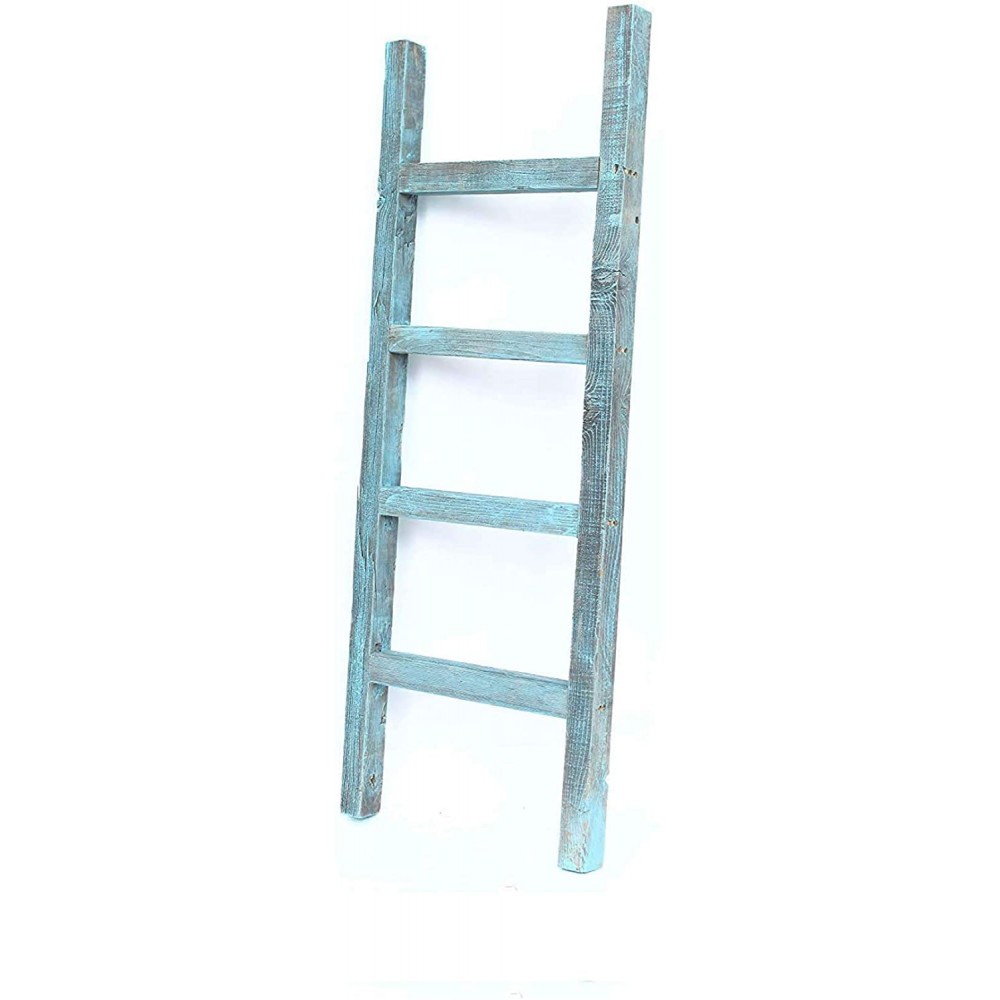 BarnwoodUSA Rustic Farmhouse Decorative Ladder Our 4 ft Ladder can be Mounted Horizontally or Vertically and is Crafted from 100% Recycled and Reclaimed Wood | No Assembly Required | Blue