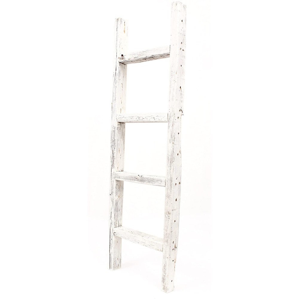 BarnwoodUSA Rustic Farmhouse Decorative Ladder Our 4ft 2x3 Ladder can be Mounted Horizontally or Vertically | Crafted from 100% Recycled and Reclaimed Wood | No Assembly Required | White
