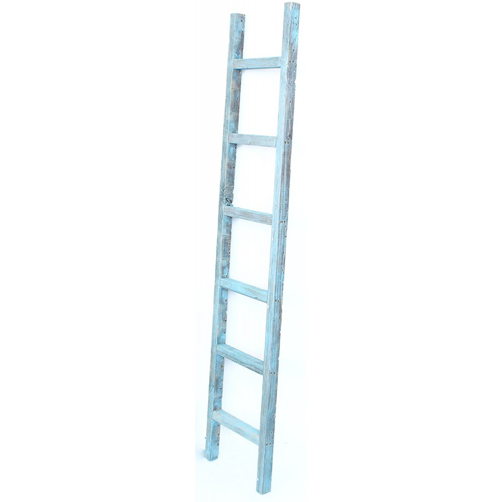 BarnwoodUSA Rustic Farmhouse Decorative Ladder Our 6 ft Ladder can be Mounted Horizontally or Vertically and is Crafted from 100% Recycled and Reclaimed Wood | No Assembly Required | Robins Egg Blue
