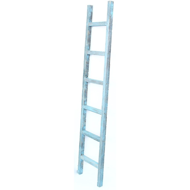 BarnwoodUSA Rustic Farmhouse Decorative Ladder Our 6 ft Ladder can be Mounted Horizontally or Vertically and is Crafted from 100% Recycled and Reclaimed Wood | No Assembly Required | Robins Egg Blue