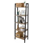 Bysesion BSGT1-XJ 5 Tiers Industrial Ladder Shelf,Bookshelf Storage Rack Shelf for Office Bathroom Living Room，Gray Color